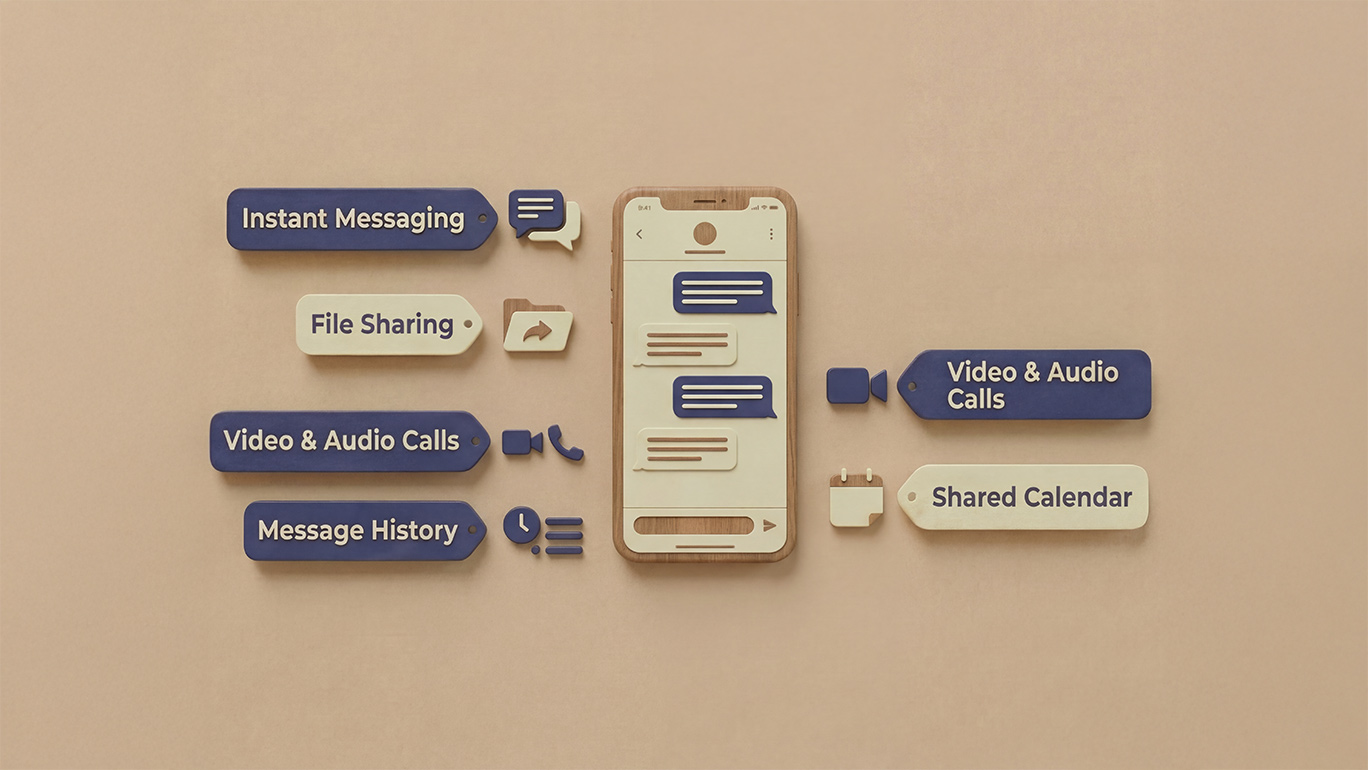 Team collaboration interface with messaging and video calling features