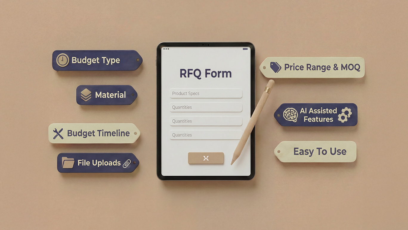 RFQ creation interface showing form fields and file upload options